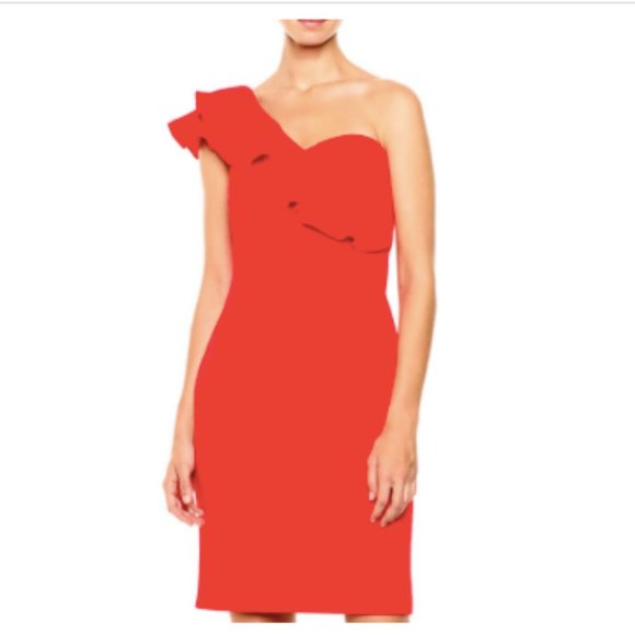calvin klein one shoulder ruffle dress